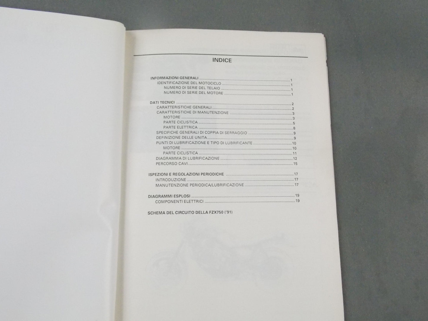 YAMAHA 1991 FZX750 SERVICE INFORMATION MANUAL ITALIAN BOOK # 2JE-SI2 - MotoRaider