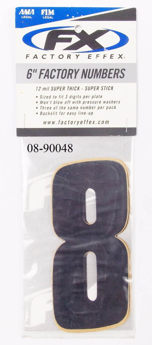 FX (FACTORY EFFEX) FRONT/SIDE PANEL 6" BLACK NUMBERS STICKER SET "8" 08-90048 - MotoRaider