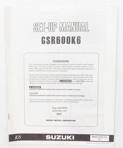 SUZUKI 2005 GSR600K6 SET-UP ASSEMBLY MANUAL PAMPHLET BROCHURE 99505-01036-01E - MotoRaider