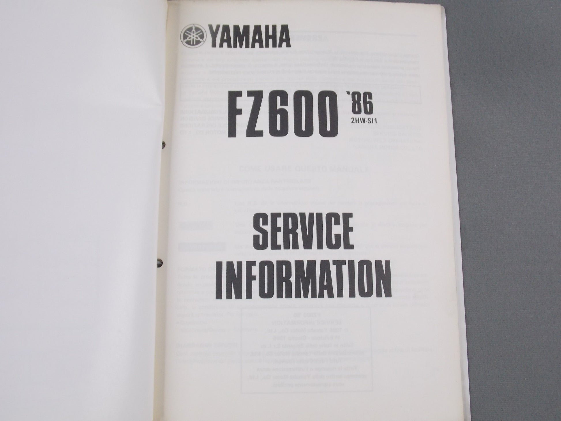 YAMAHA 1986-1987 FZ600 SERVICE INFORMATION MANUAL ITALIAN # 2HW-SI1 - MotoRaider