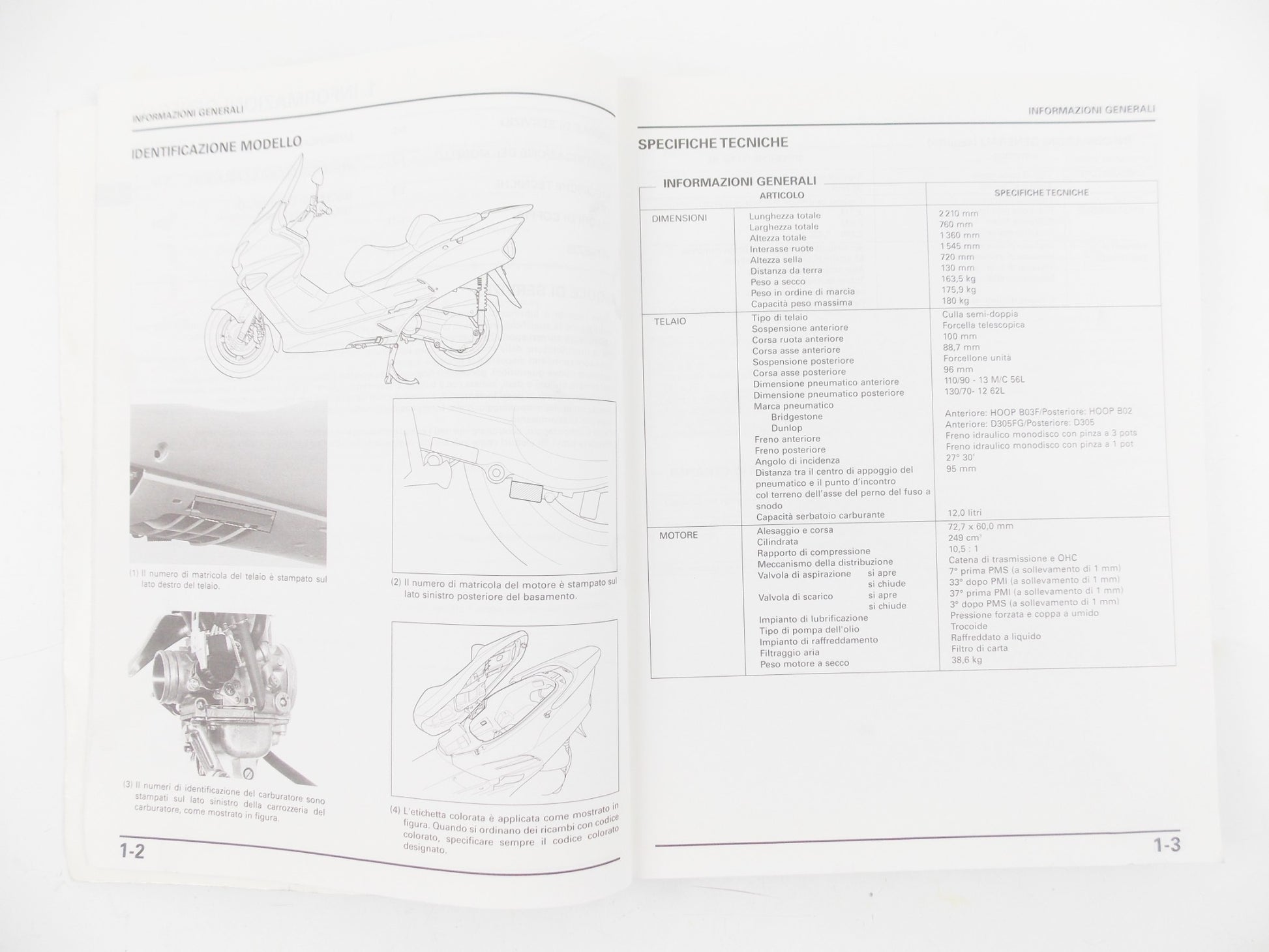 2000 HONDA NSS250-1 NSS250A-1 WORKSHOP MANUAL REPAIR BOOK ITALIAN - MotoRaider