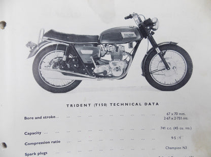 1969 TRIUMPH TRIDENT 750cc/T150 REPLACEMENT PART CATALOG BOOK MANUAL 2ND EDITION - MotoRaider