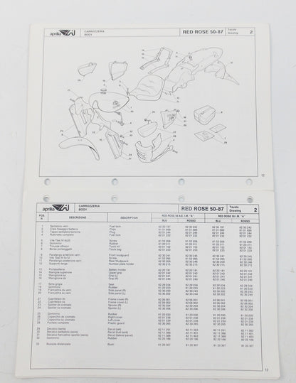 1987 APRILIA RED ROSE 50 SPARE PARTS CATALOG MANUAL BOOK 600 - MotoRaider