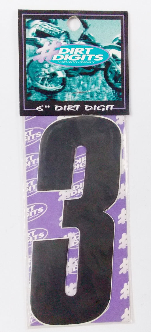 DIRT DIGITS FRONT/SIDE PANEL 6" BLACK STICKER NUMBERS SET "3" THREE RACING TRACK - MotoRaider