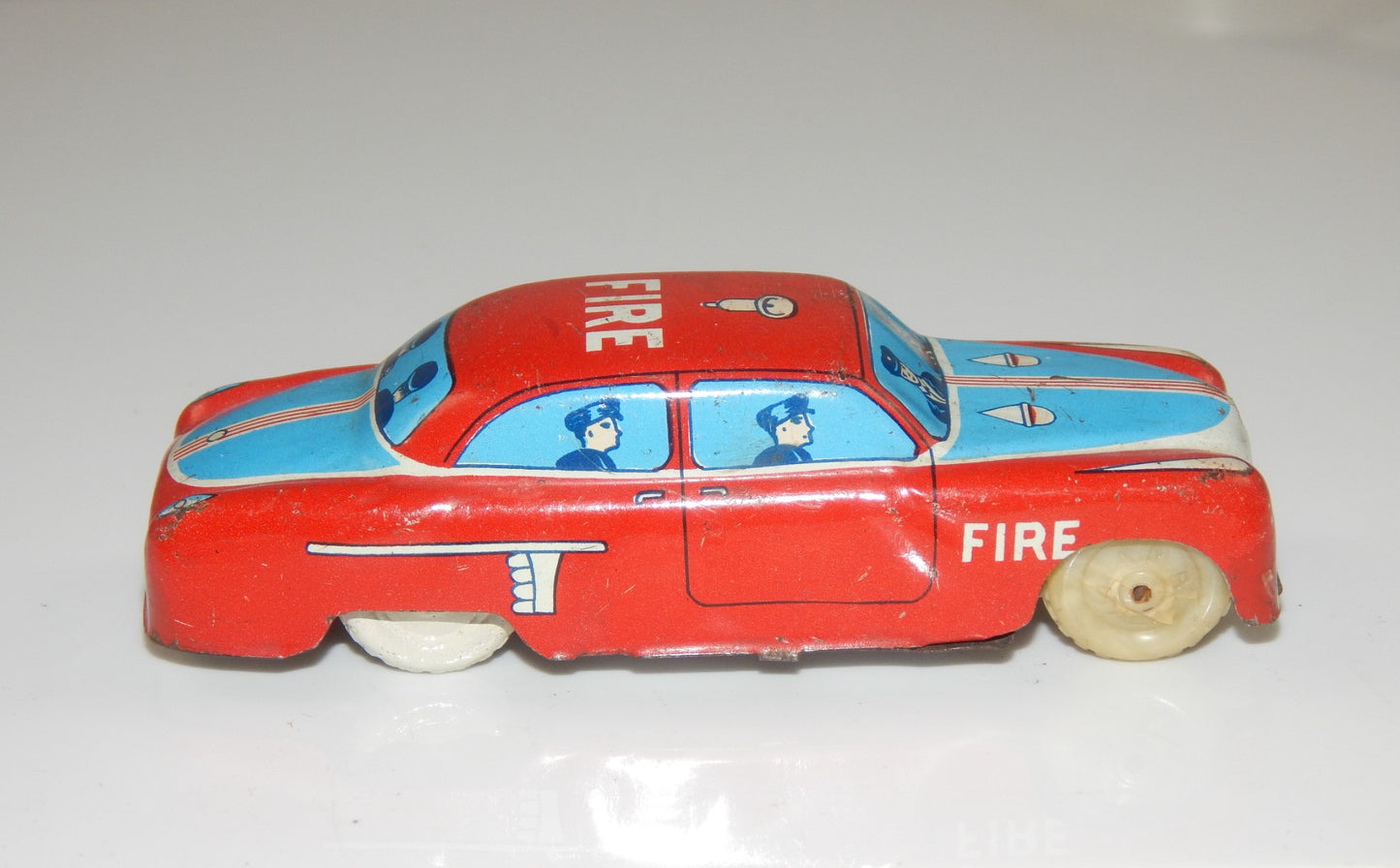 1950's ACM ITALY TIN TOY FIRE DEPARTMENT CAR VINTAGE L=120mm - MotoRaider