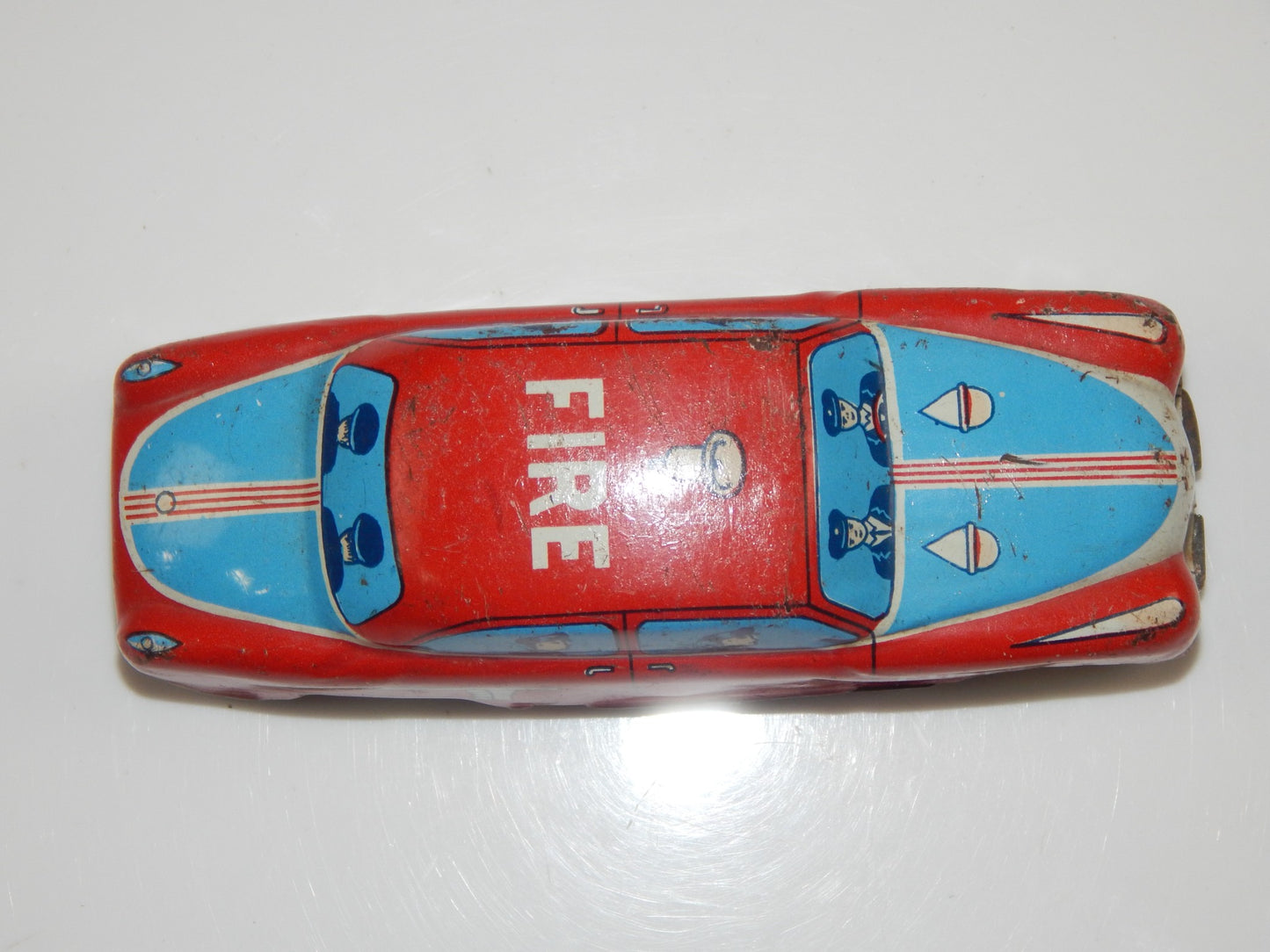 1950's ACM ITALY TIN TOY FIRE DEPARTMENT CAR VINTAGE L=120mm - MotoRaider