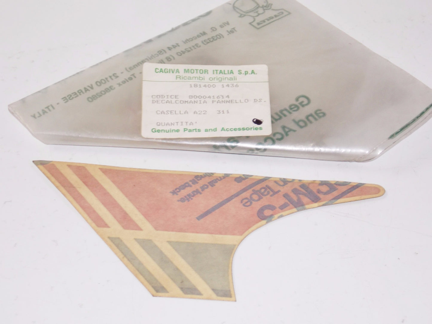 NOS CAGIVA 1985 ALETTA ROSSA 125 TRIM RIGHT WHITE PANEL STICKER DECAL 800041614 - MotoRaider