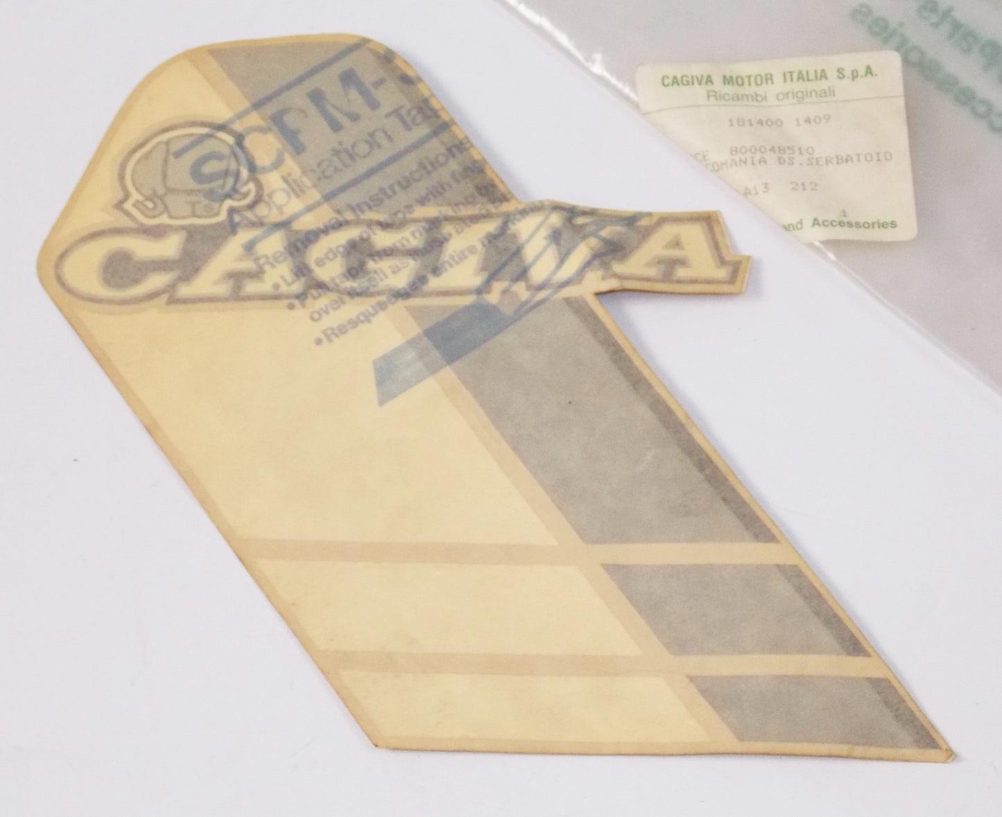 NOS OEM CAGIVA ELEFANT 200 RH GASTANK STICKER DECAL EMBLEM "CAGIVA" 800048510 - MotoRaider