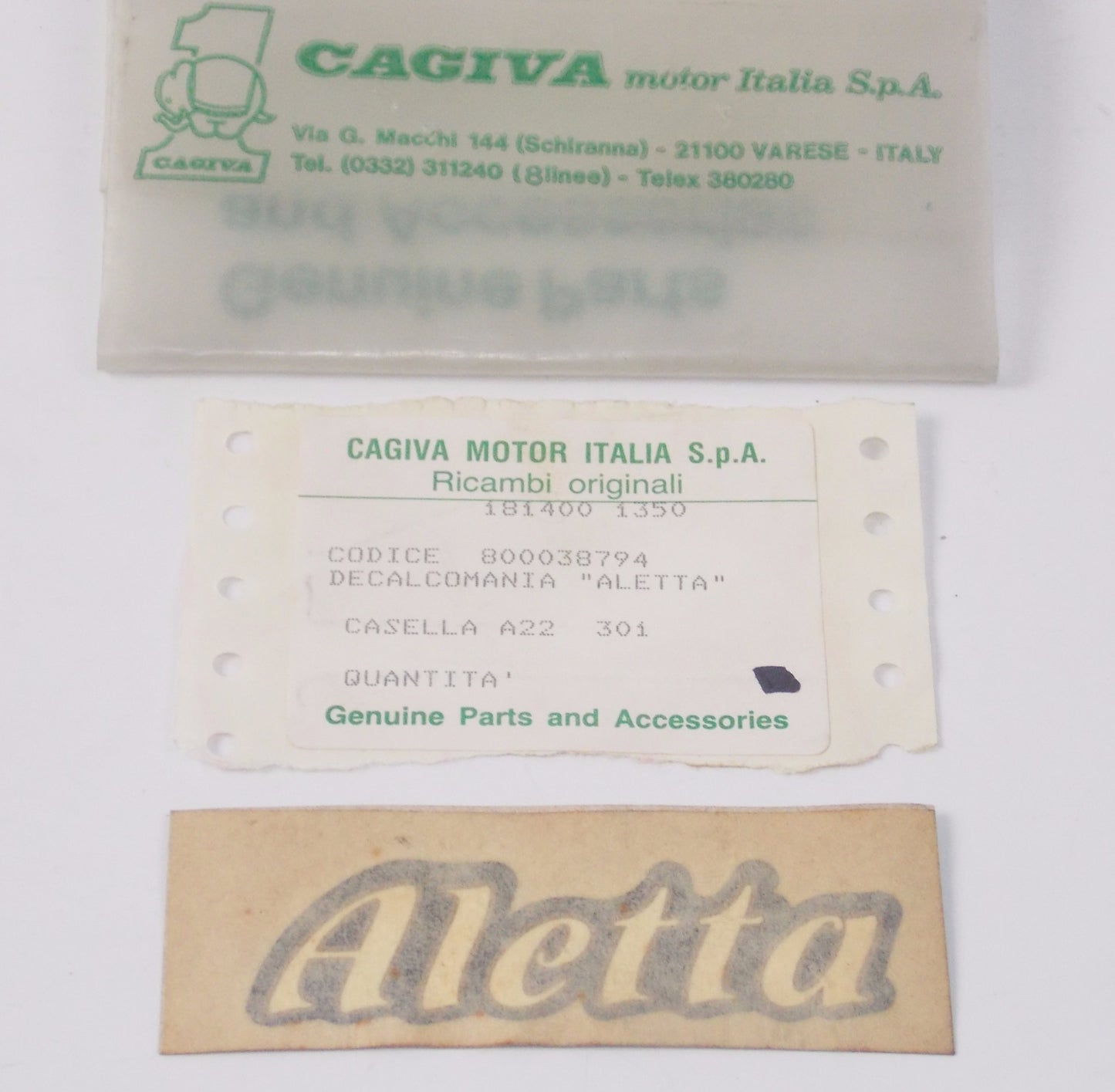 NOS OEM CAGIVA SST 125 ALETTA AIR FILTER COVER STICKER "Aletta" 800038794 - MotoRaider