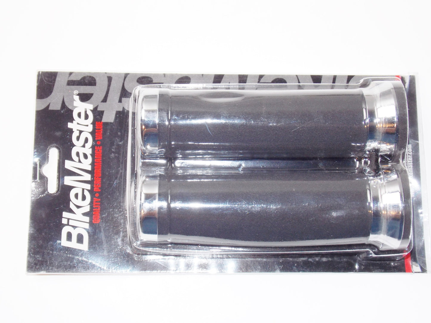 BIKEMASTER BLACK TOURING CHROME BASE END CAP FOAM GRIP L=150mm D=22/25mm 17-0570 - MotoRaider