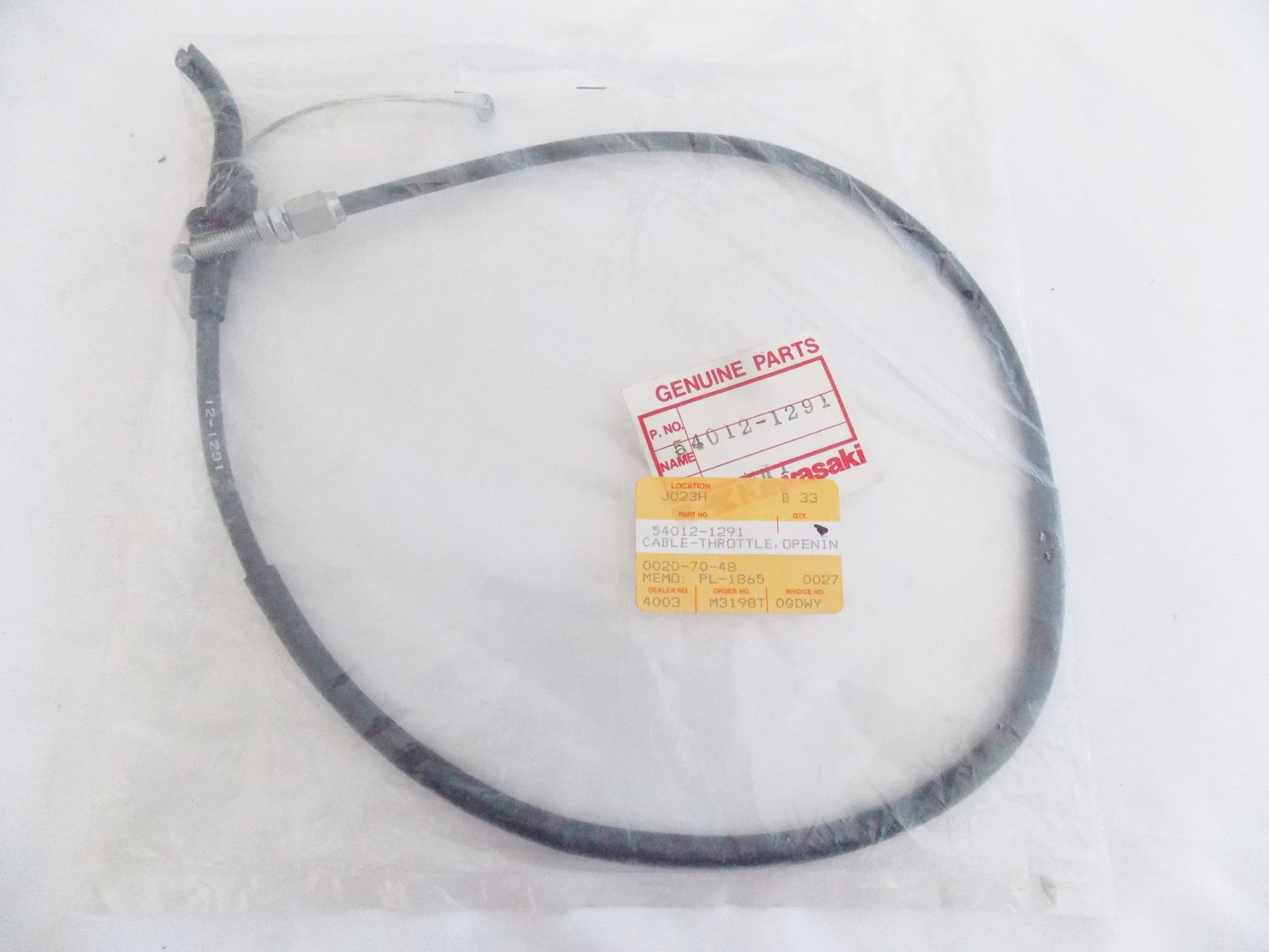 NOS OEM KAWASAKI 1987-2007 EX250 THROTTLE CABLE OPENING  54012-1291 - MotoRaider