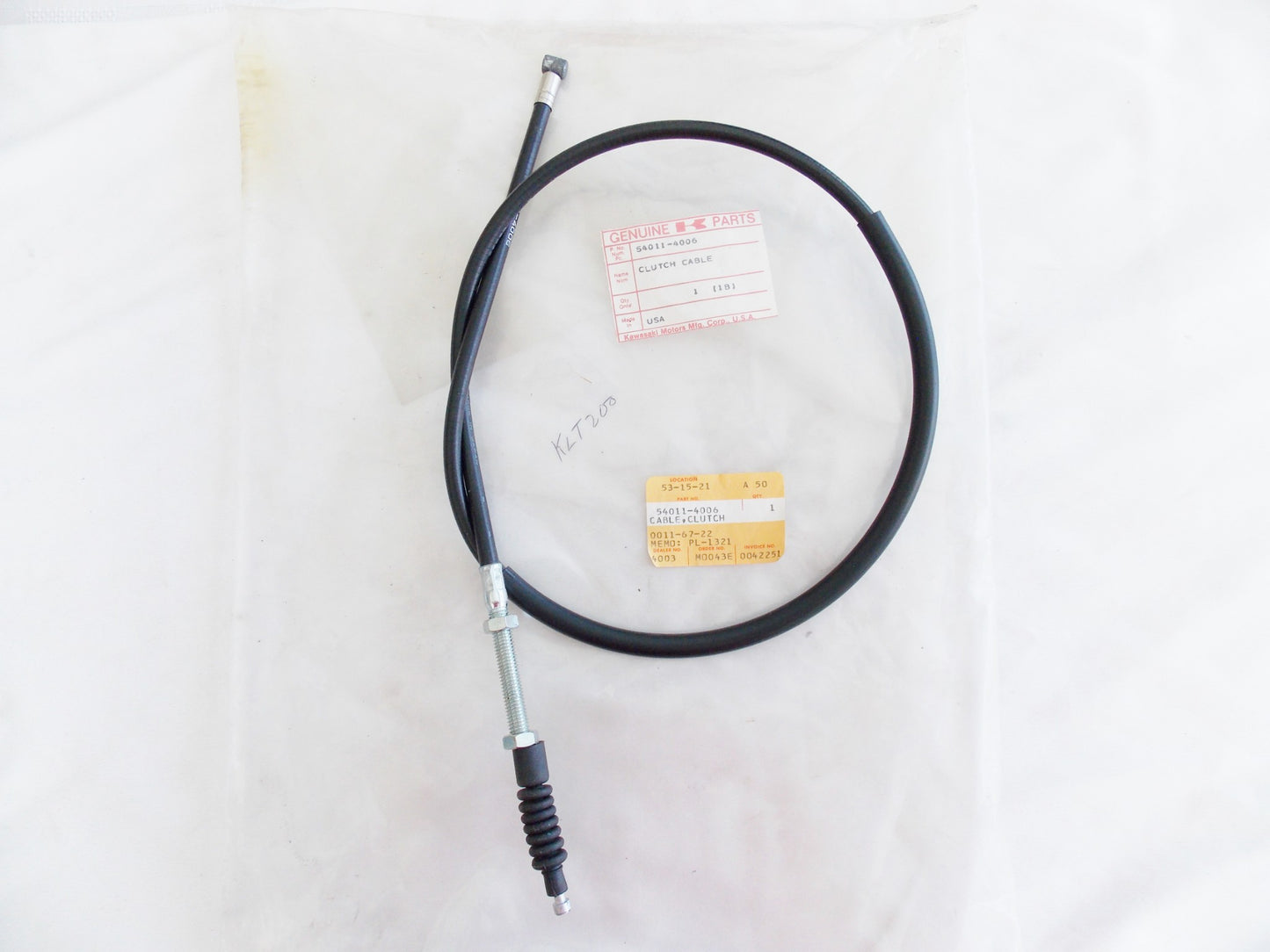 NOS OEM KAWASAKI 1983-1984 KLT200 CLUTCH CABLE  54011-4006 - MotoRaider