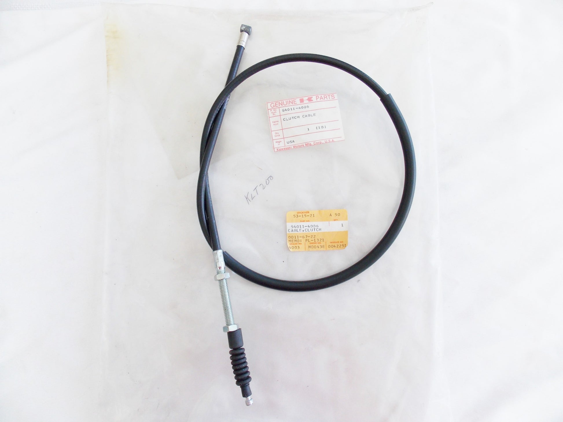 NOS OEM KAWASAKI 1983-1984 KLT200 CLUTCH CABLE  54011-4006 - MotoRaider