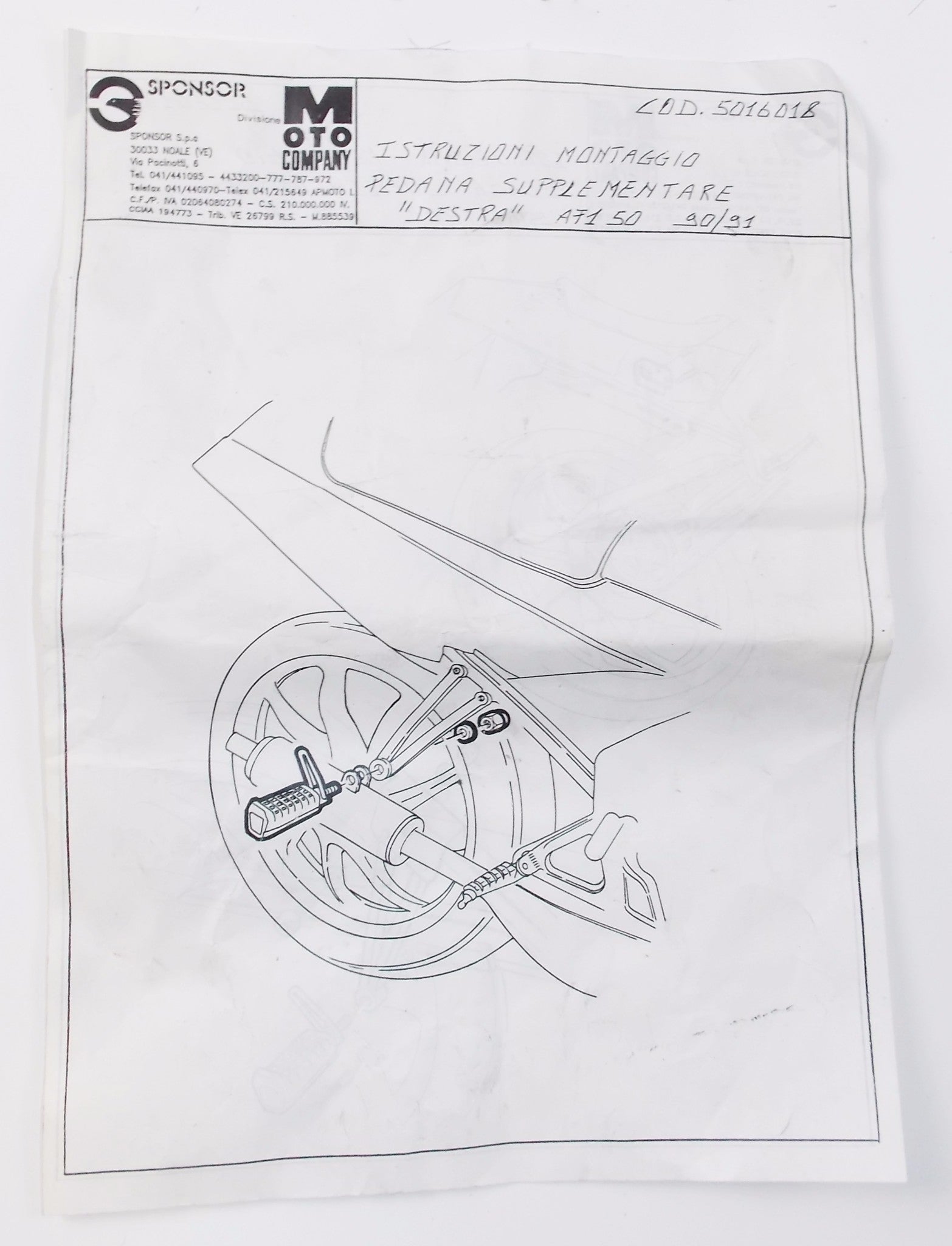 NOS OEM APRILIA 90-91 AF1 50 cc PASSENGER FOOTREST KIT AP5016018 - MotoRaider