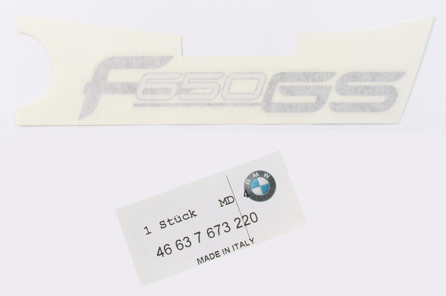 NOS OEM BMW 99-04 F 650 GS STICKER RH "F650GS" SILBER/WEISS 46637673220 - MotoRaider