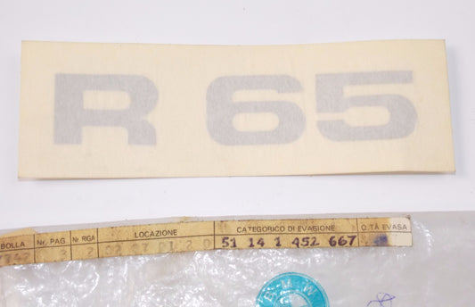 NOS OEM BMW 86-87 R 65 STICKER "R 65" SILBER 51141452667 - MotoRaider