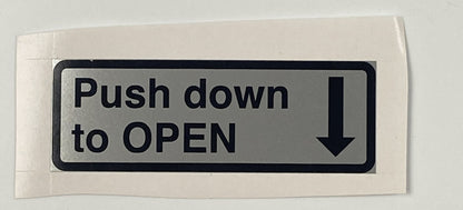 "PUSH DOWN TO OPEN" STICKER DECAL MARK SILVER 63x20mm VW VANAGON BUS DOOR LEVER - MotoRaider